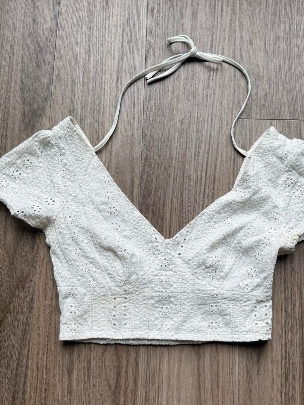 Altar'd State White Eyelet V-Neck Crop Top